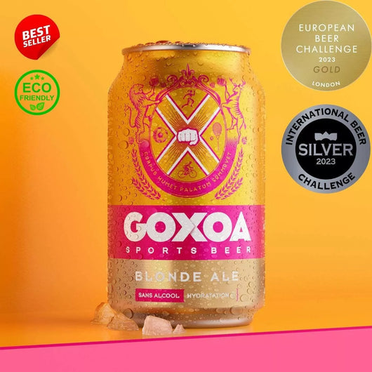 Bière Goxoa Blonde Ale cannette 0,3% sans alcool Sanzalc, cave sans alcool pour adultes décomplexés