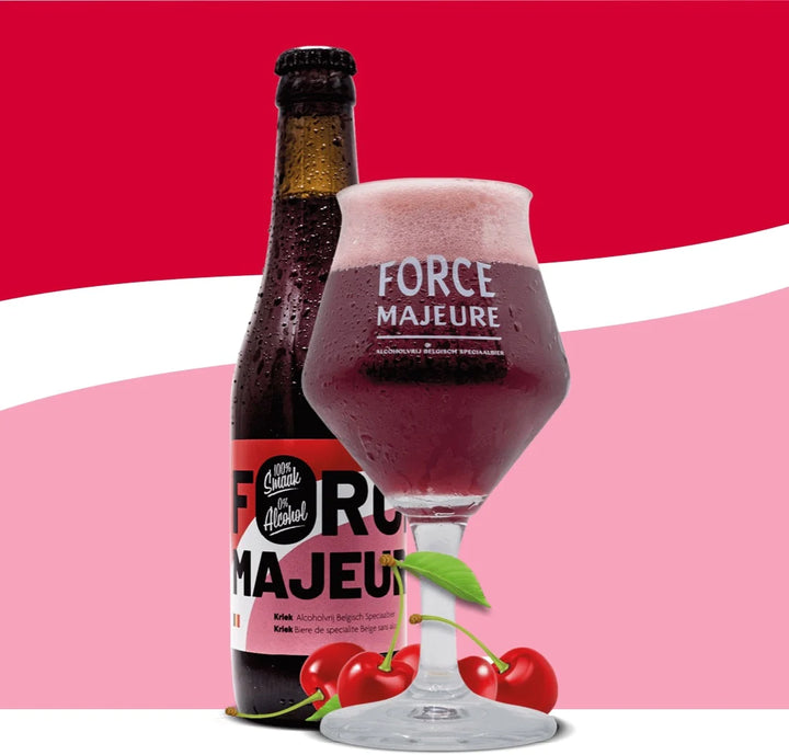 Bière Kriek Force Majeure 0,4% sans alcool Sanzalc, cave sans alcool pour adultes décomplexés