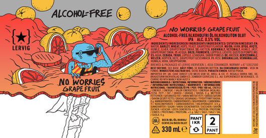 Bière Lervig No Worries Grapefruit 0,5% sans alcool Sanzalc, cave sans alcool pour adultes décomplexés