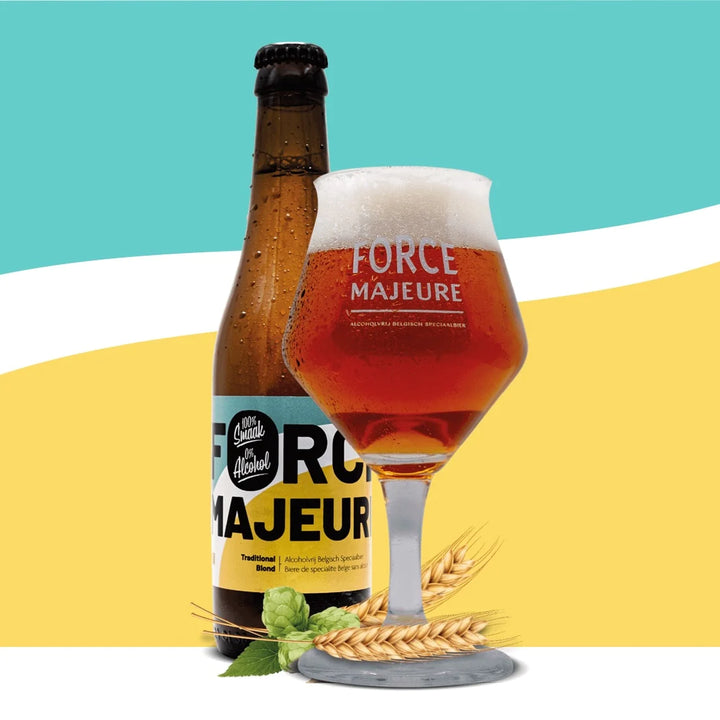 Bière blonde Force Majeure 0,5% sans alcool Sanzalc, cave sans alcool pour adultes décomplexés