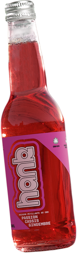 Limonade Hank au CBD Bio saveur Passion, Cassis & Gingembre Sanzalc, cave sans alcool pour adultes décomplexés