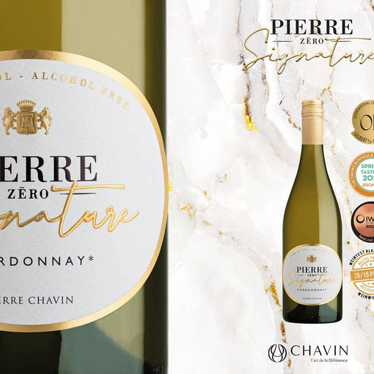 Vin blanc sans alcool Pierre Zéro Signature Chardonnay 0,5% Bio Sanzalc, cave sans alcool pour adultes décomplexés