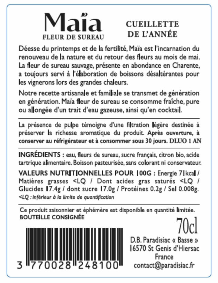 Apéritif Maïa Fleur de Sureau sans alcool 0,0% - Sanzalc, cave sans alcool pour adultes décomplexés