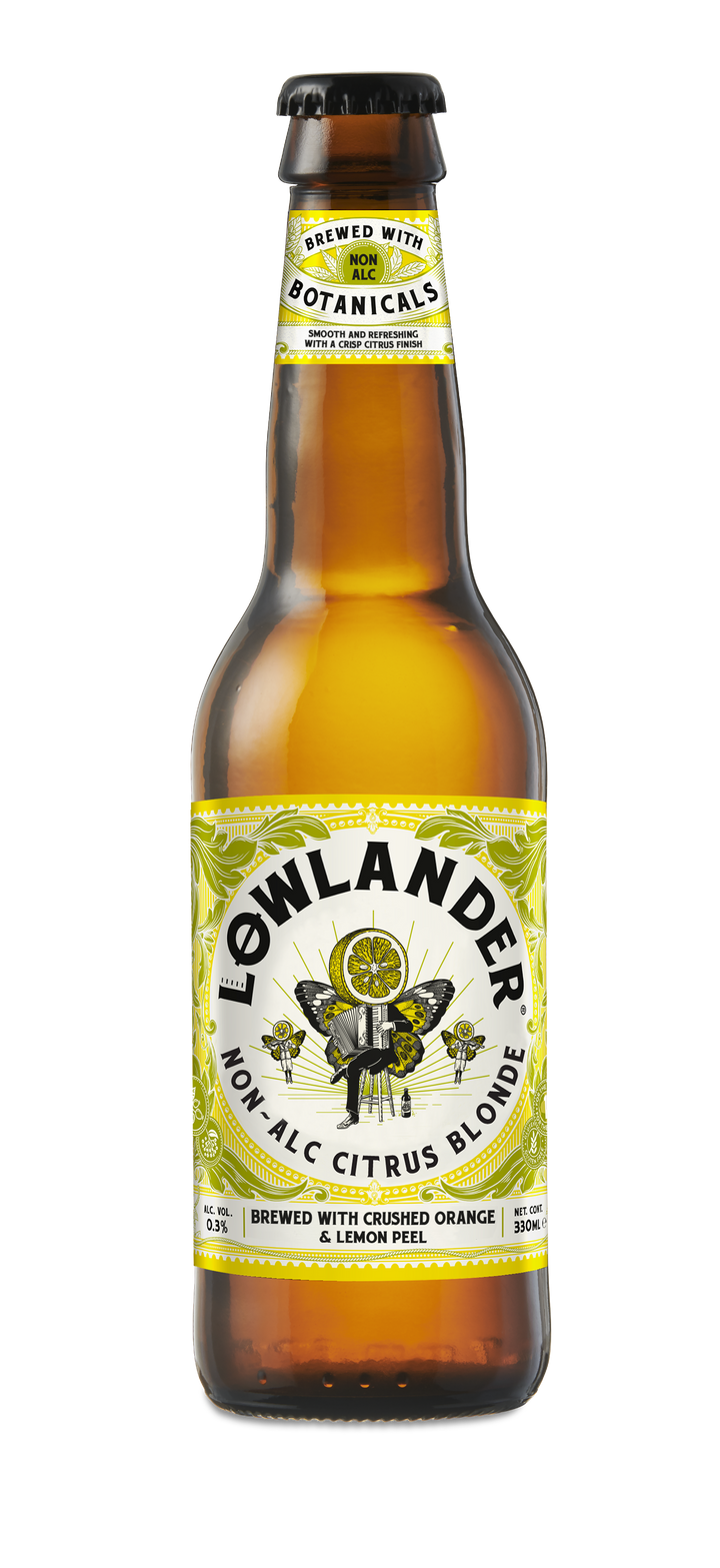 Bière Lowlander Non Alc Citrus Blonde sans alcool 0,3% Sanzalc, cave sans alcool pour adultes décomplexés